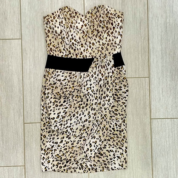 Reiss Leopard Cheetah Strapless Dress Wrap Black Waist Band  size 4 - Picture 4 of 12
